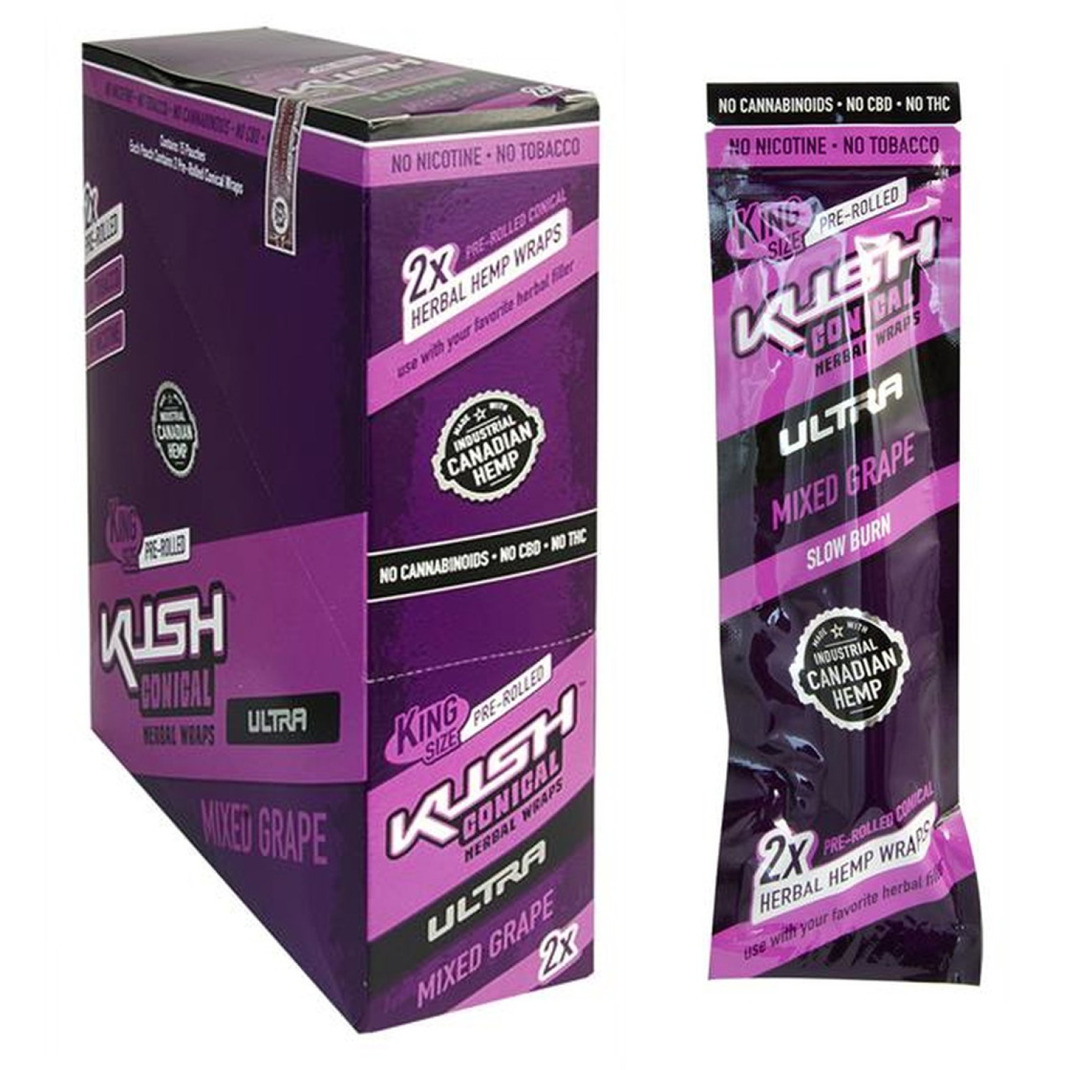 Mix Grape - Kush Ultra Conical Herbal Wraps King Size - Double Cones 15er Box