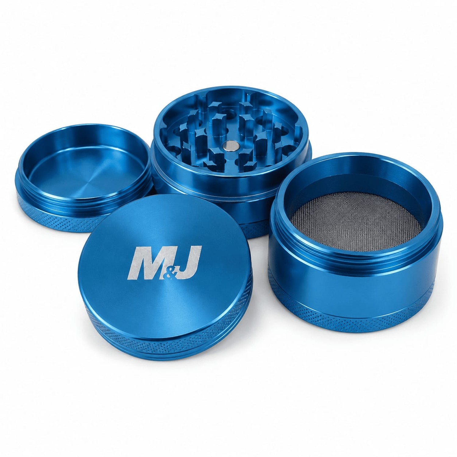 Mari & Juan Aluminium Grinder Blau (ca. ⌀ 50x43mm / 4-teilig)  + 32 Blättchen mit Tips 