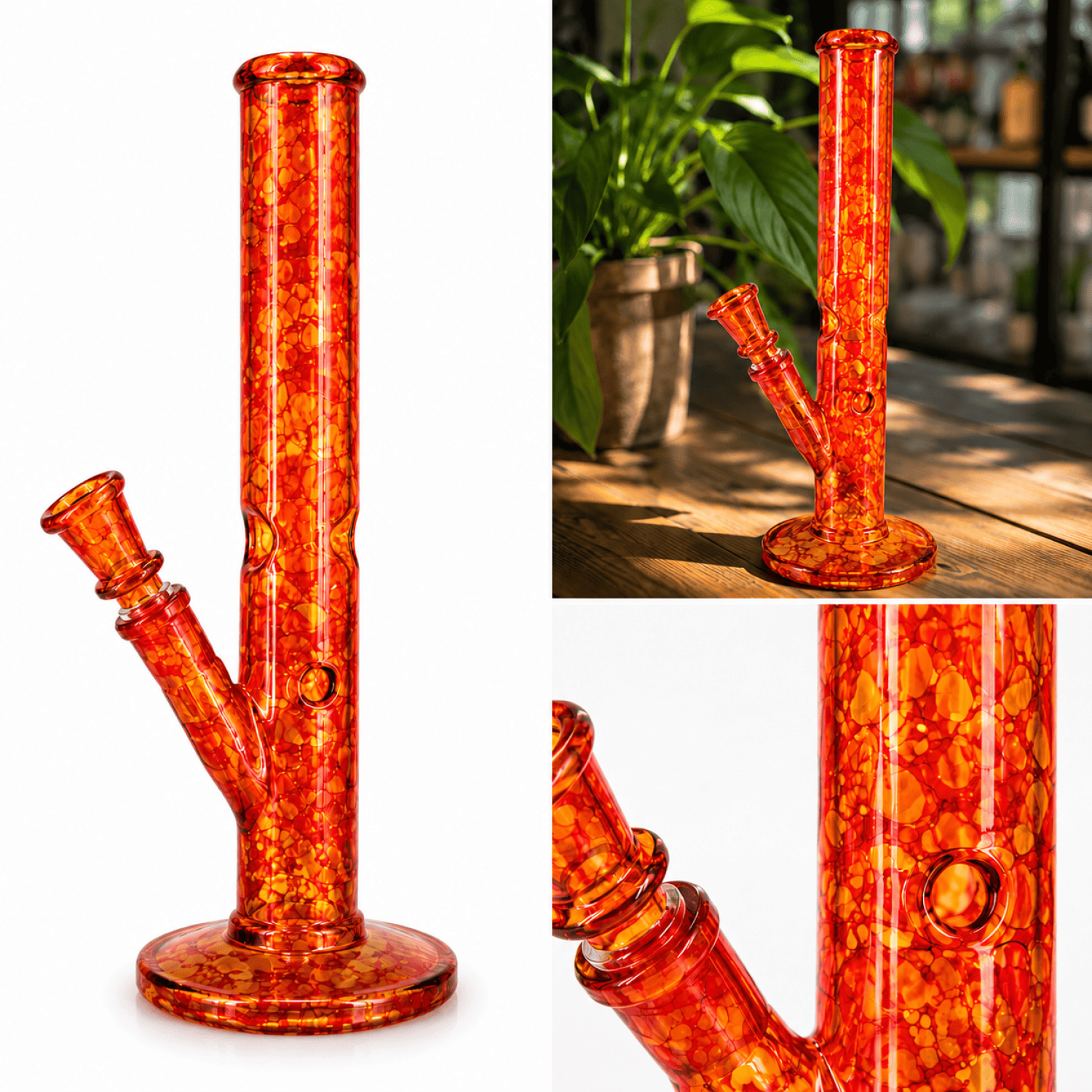 Glasbong Rot/Batik mit Eis| H: 30cm Schliff: 18,8mm Ø: 40mm