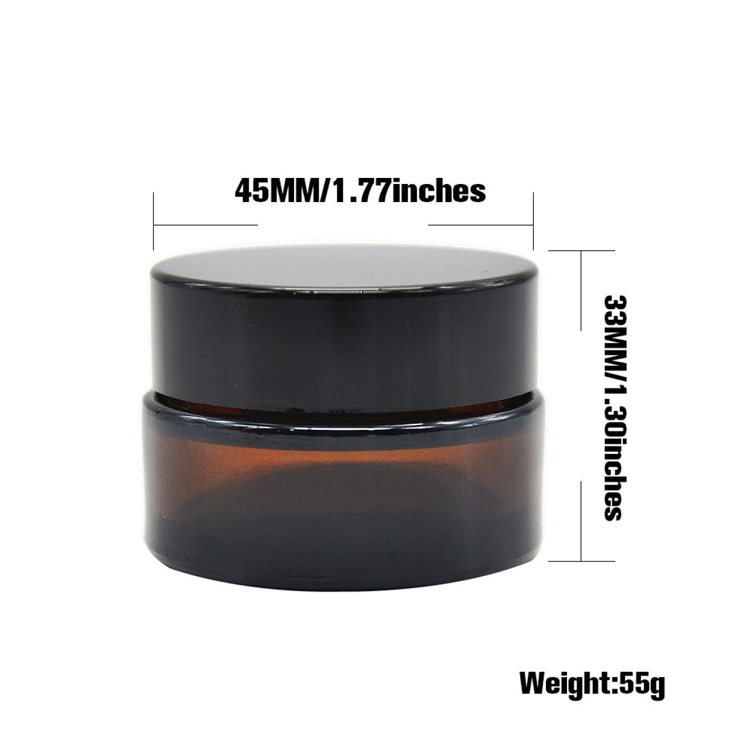 Glas Storage Jar mit Braun Glas & Schwarz Deckel | Large, Größe: 45 × 33 mm, Weight: 55g, Capacity: 20ml
