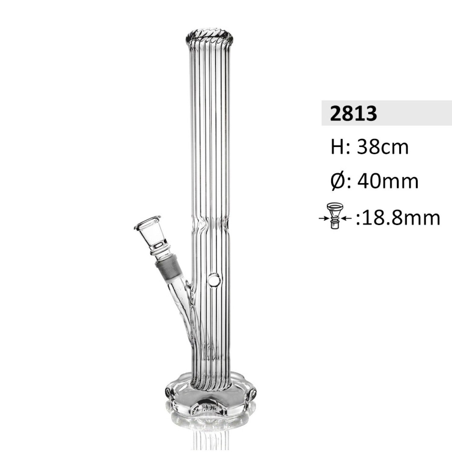 Glasbong mit Eis und Blumenfuß | Höhe: 38 cm, Ø: 40 mm, Schliff: 18.8mm