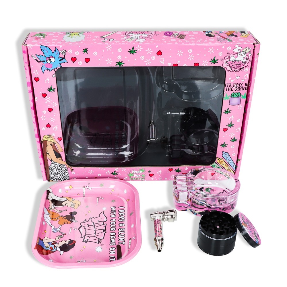 SET 'Baked Bun' - Metallpfeife 7cm + Grinder ø50mm + Rolling Tray + Glasaschenbecher