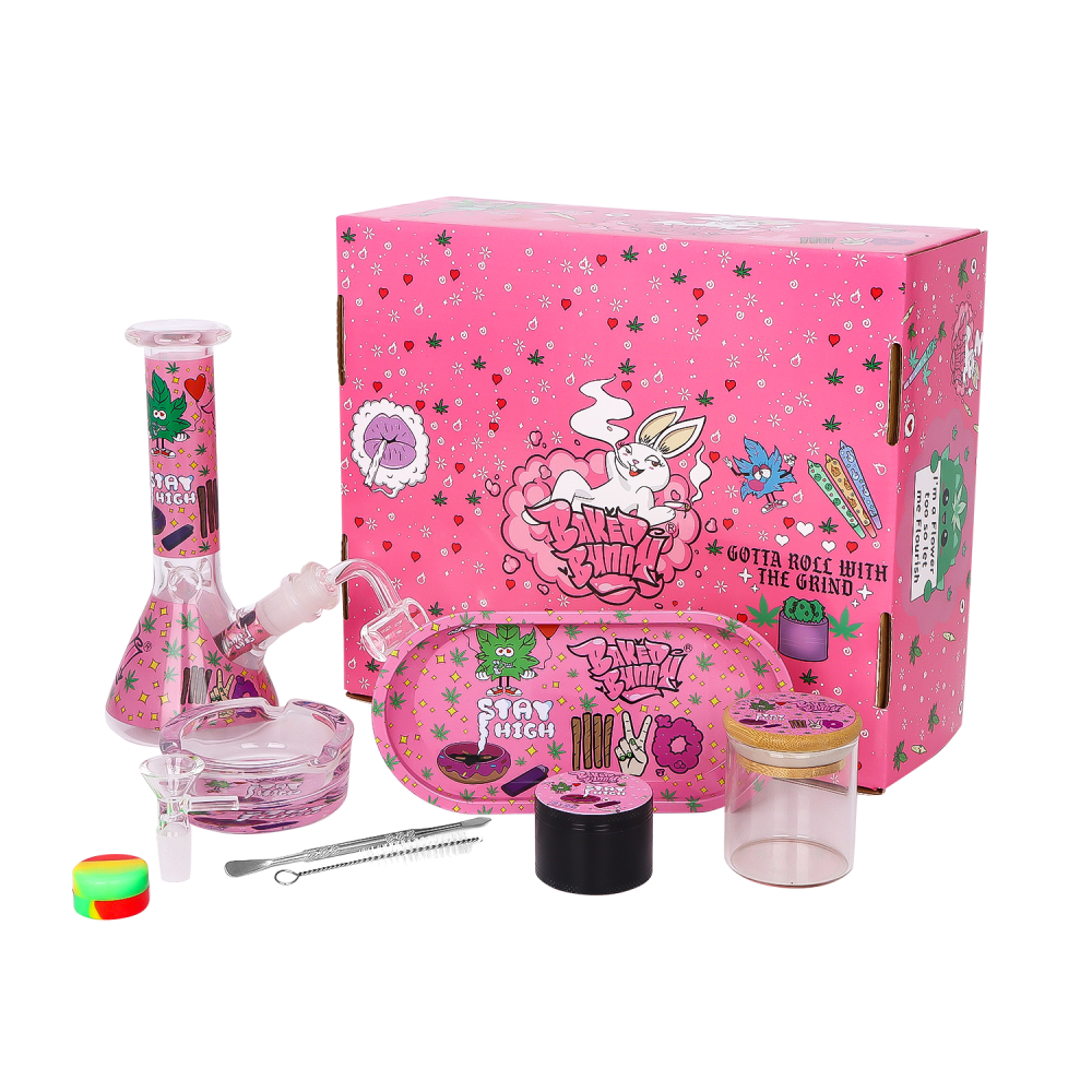  Bong Set – Bong + Rolltablett + Grinder + Glasgefäß + Aschenbecher aus Glas + Bürste + Löffel