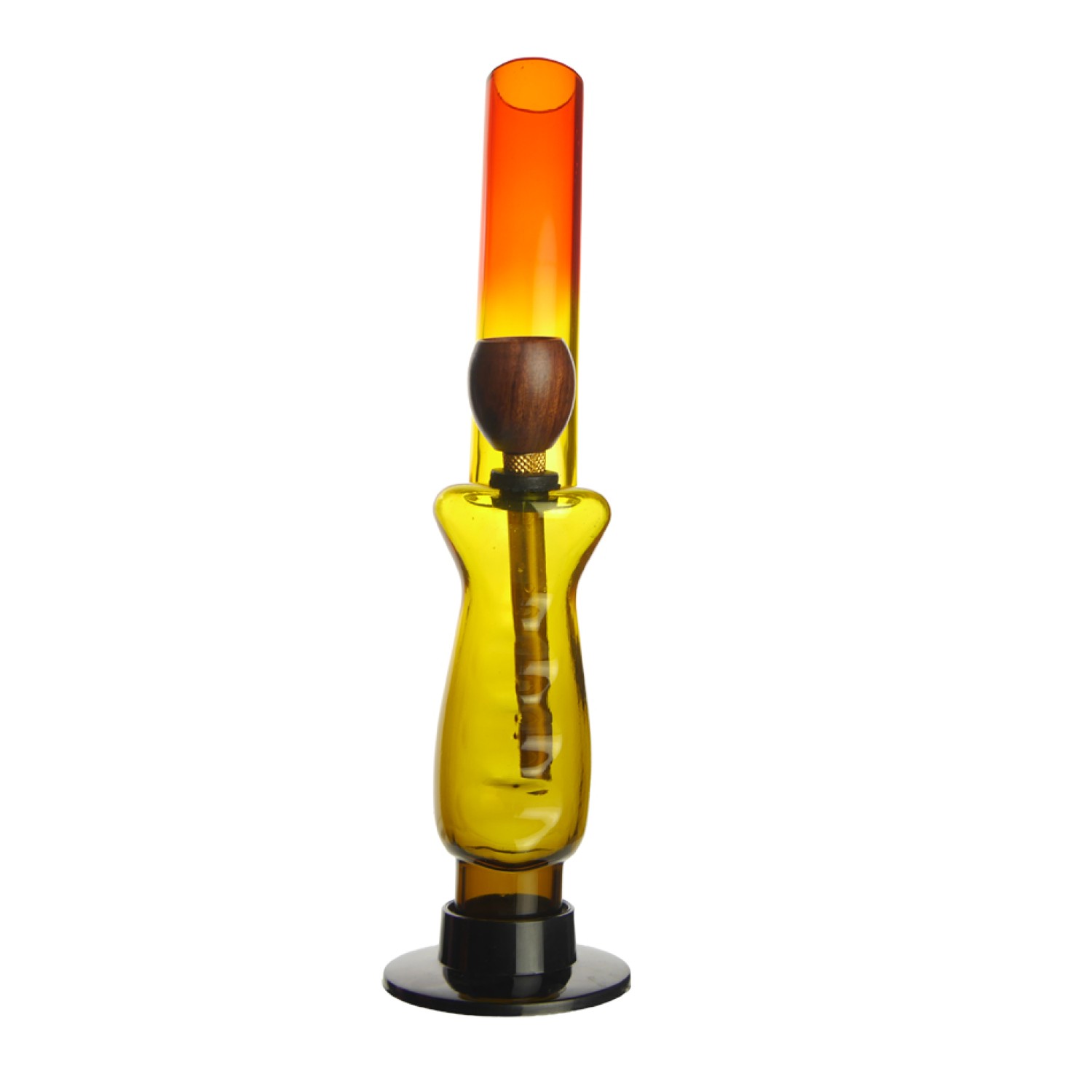 Acrylbong gebogen "Rasta" mit Handgriff und Holzkopf – Ø 30 mm, Höhe ca. 25 cm
