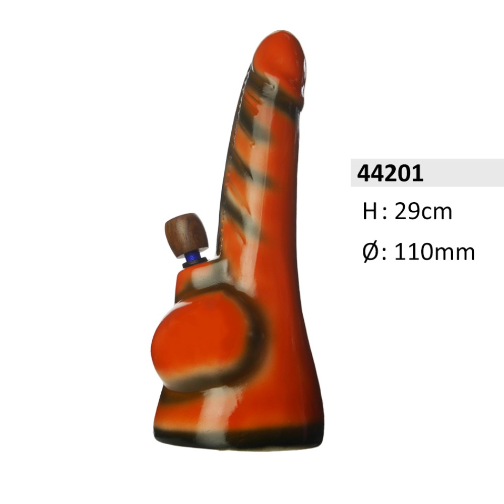 Keramik Bong Pennis Form Rot / Schwarz mit Holz-Kopf, ca. Ø: 110mm, Hoch: 29cm