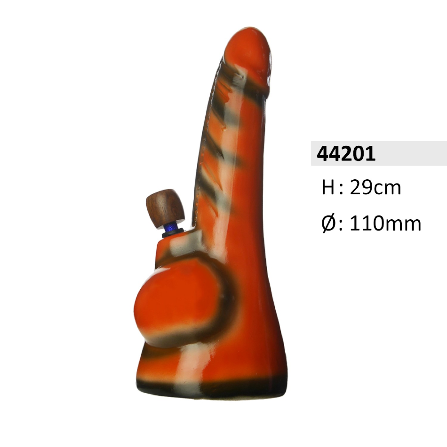 Keramik Bong Pennis Form Rot / Schwarz mit Holz-Kopf, ca. Ø: 110mm, Hoch: 29cm