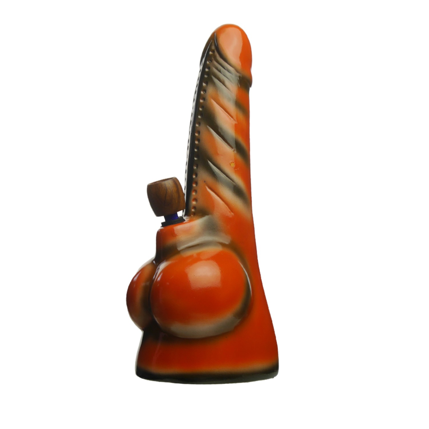 Keramik Bong Pennis Form Rot / Schwarz mit Holz-Kopf, ca. Ø: 110mm, Hoch: 29cm