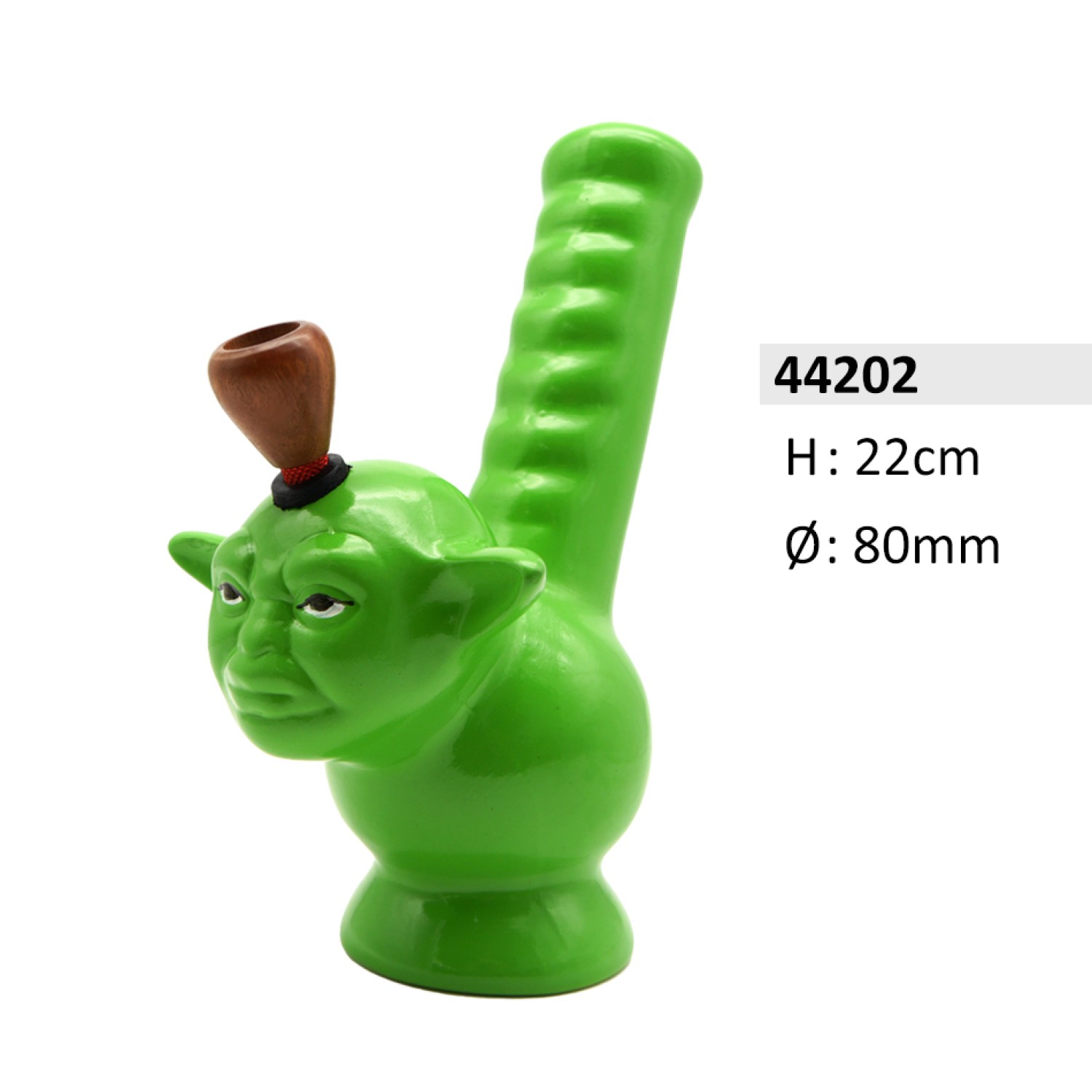 Keramik Bong Yoda Form mit Holzkopf, ca. Ø: 80mm, Hoch: 22cm