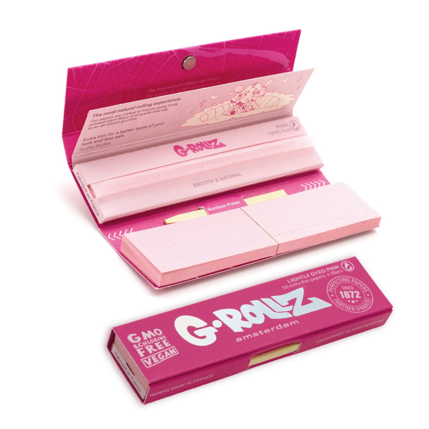 G-Rollz | Lightly Dyed Pink – 50 KS Slim Papers + Tips