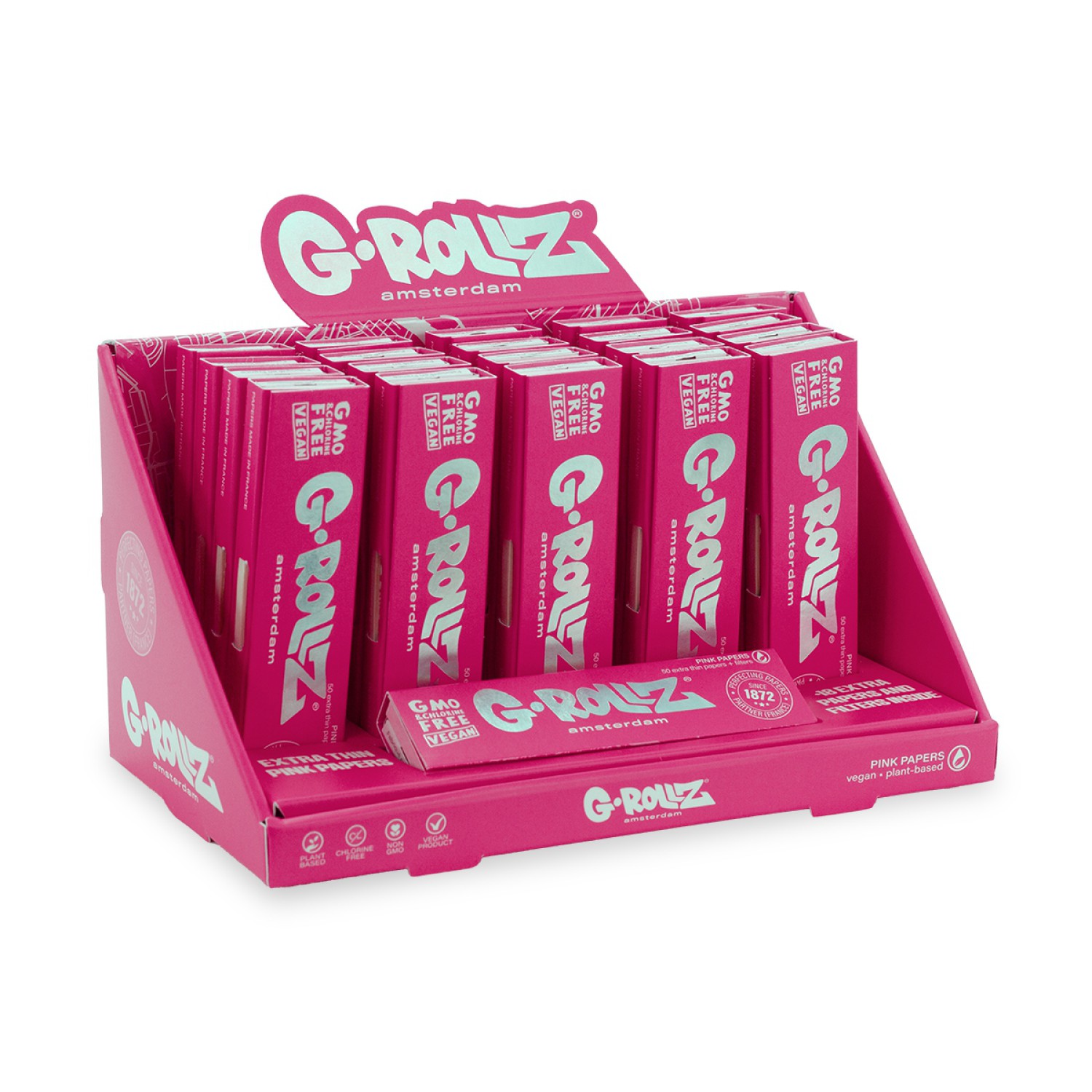 G-Rollz | Lightly Dyed Pink – 50 KS Slim Papers + Tips