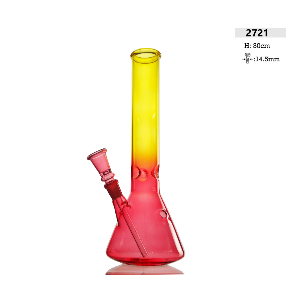 Glass Bong H: 30cm Schliff: 14,5mm Rot/Gelb Farbe mit Eis