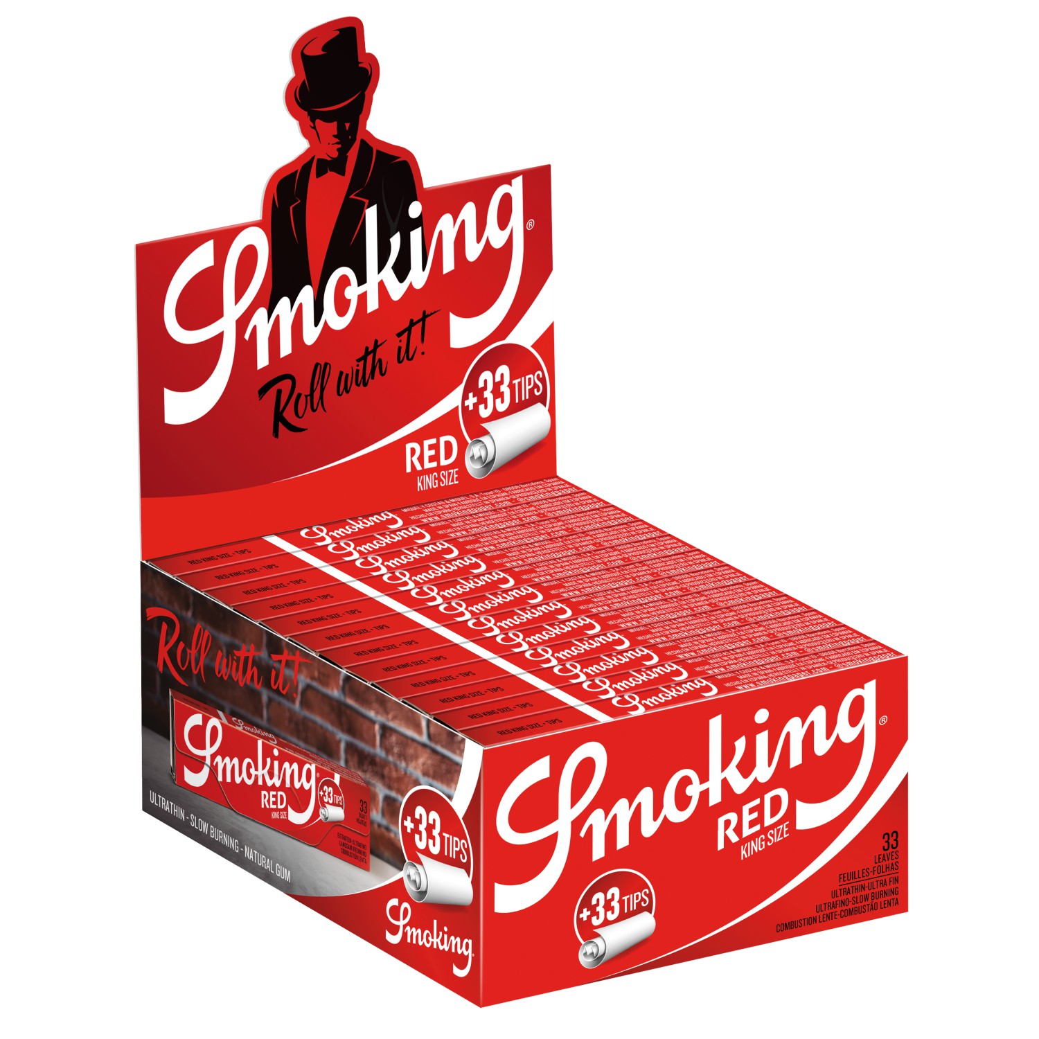 Smoking Rot mit 33 Blättchen+ Filter Tips 24er Box 