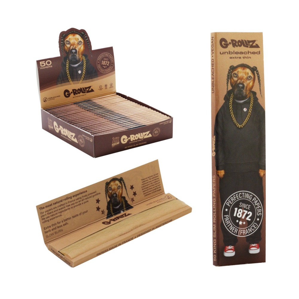 G-Rollz | Pets Rock 'Rap' - Unbleached - 50 KS Slim Papers