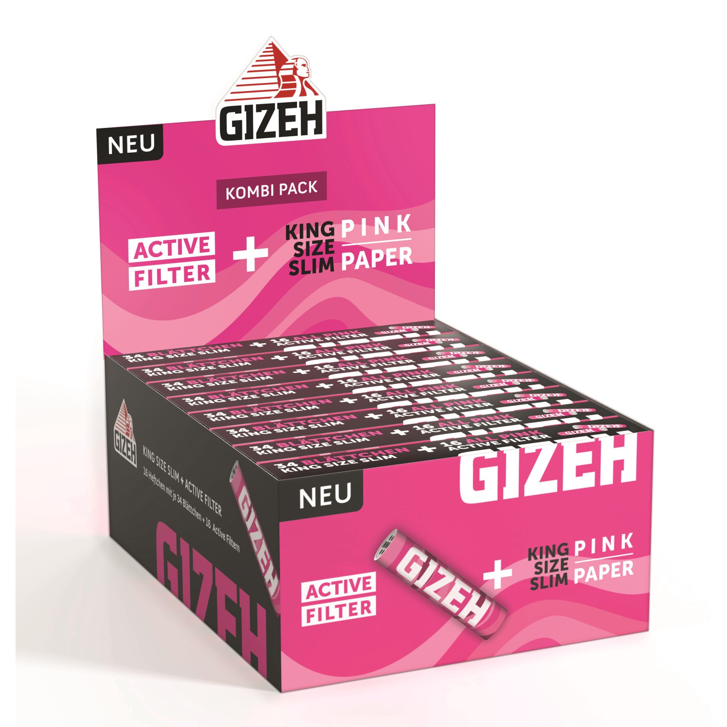 GIZEH Pink King Size Slim + Aktivfilter | Kombi Pack