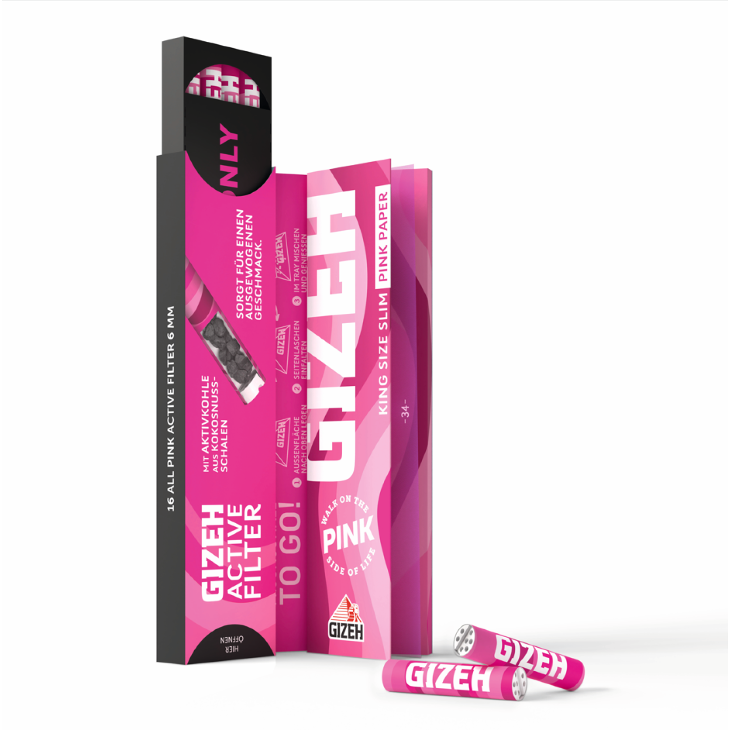 GIZEH Pink King Size Slim + Aktivfilter | Kombi Pack