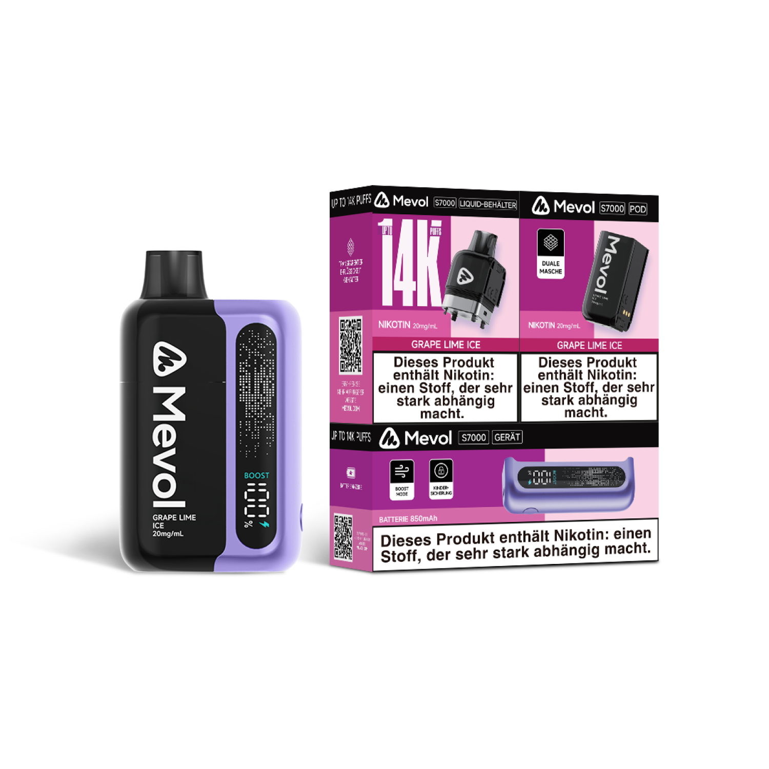 Mevol 14K "Grape Lime Ice" Batterie + POD Set