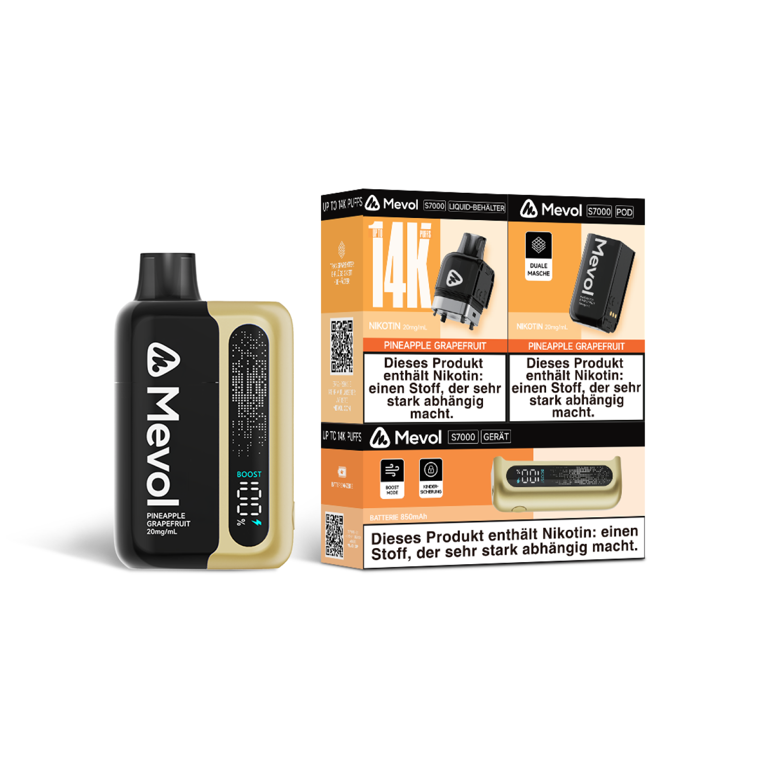 Mevol 14K "Pineapple Grapefruit" Batterie + POD Set