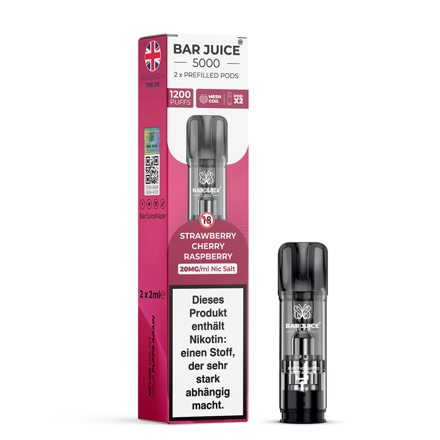 Bar Juice Prefilled Pod | Strawberry Cherry Raspberry | 2x2ml