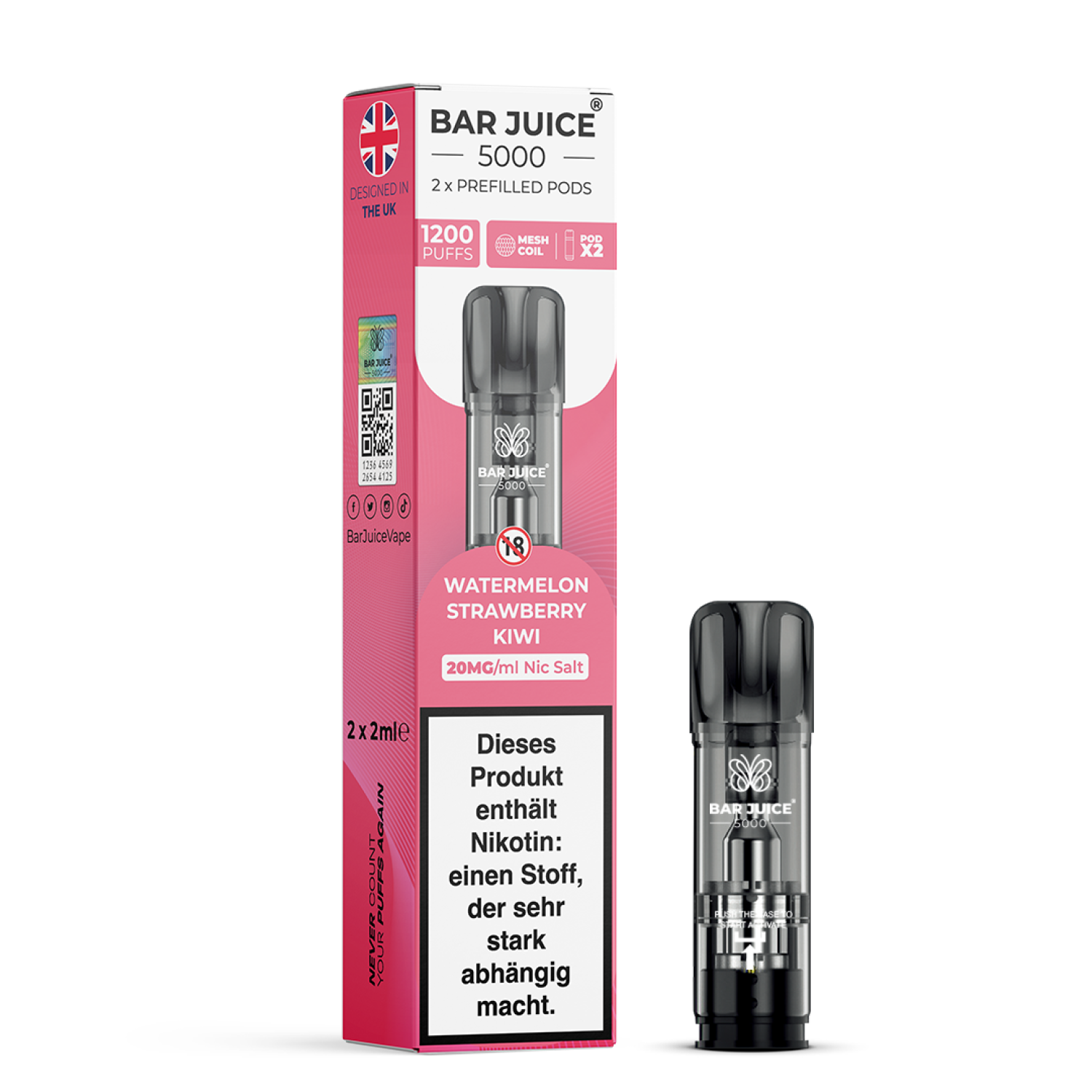 Bar Juice Prefilled Pod | Watermelon Strawberry Kiwi | 2x2ml