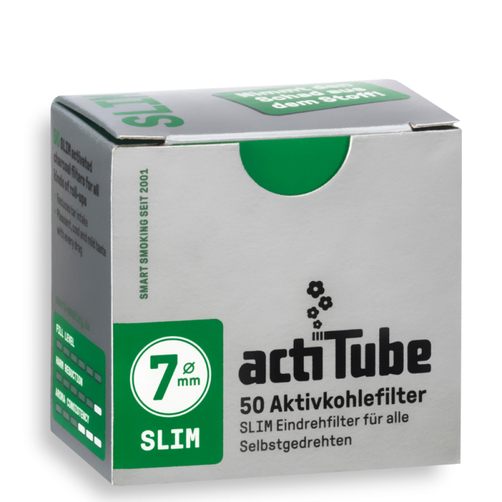 actiTube |  Aktivkohlefilter slim |  7mm x 25mm lang 50er Box