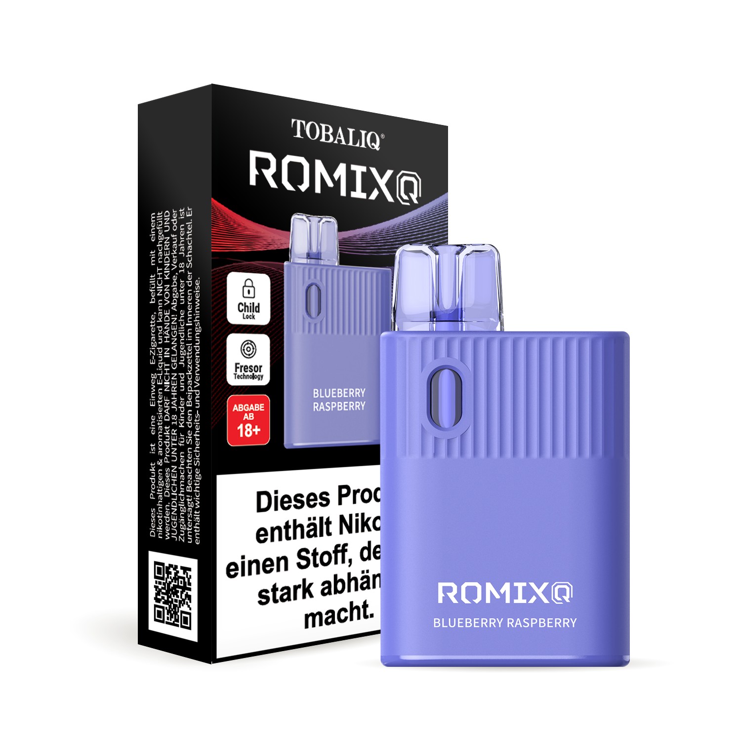 RomixQ - Einweg-Vape 600 Züge – 20mg Nikotin – Blueberry Raspberry