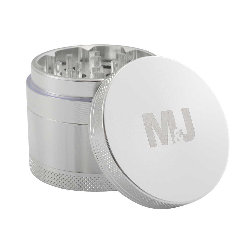 Mari & Juan Aluminium Grinder Silber (ca. ⌀ 50x43mm / 4-teilig)  + 32 Blättchen mit Tips 