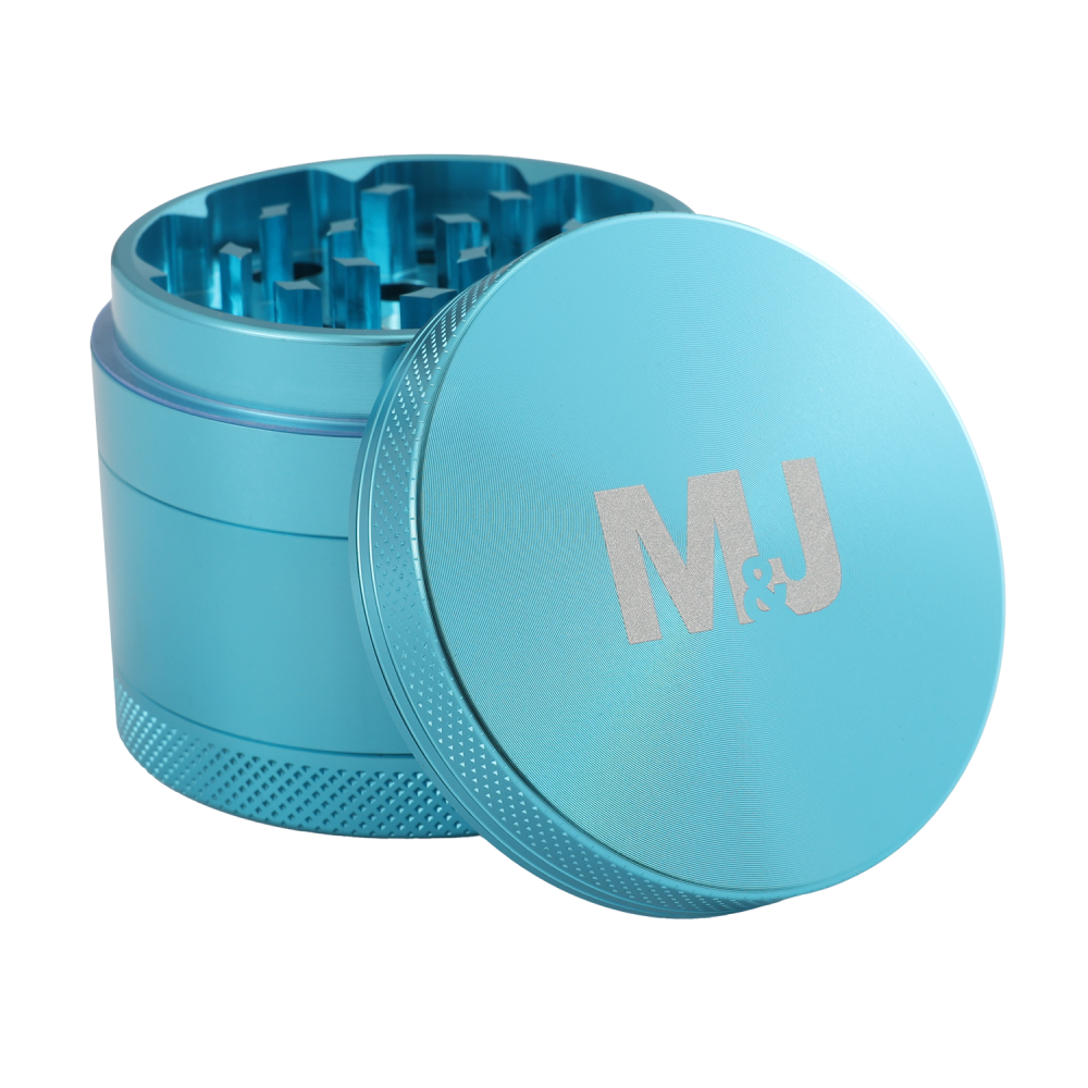 Mari & Juan Aluminium Grinder Blau (ca. ⌀ 50x43mm / 4-teilig)  + 32 Blättchen mit Tips 