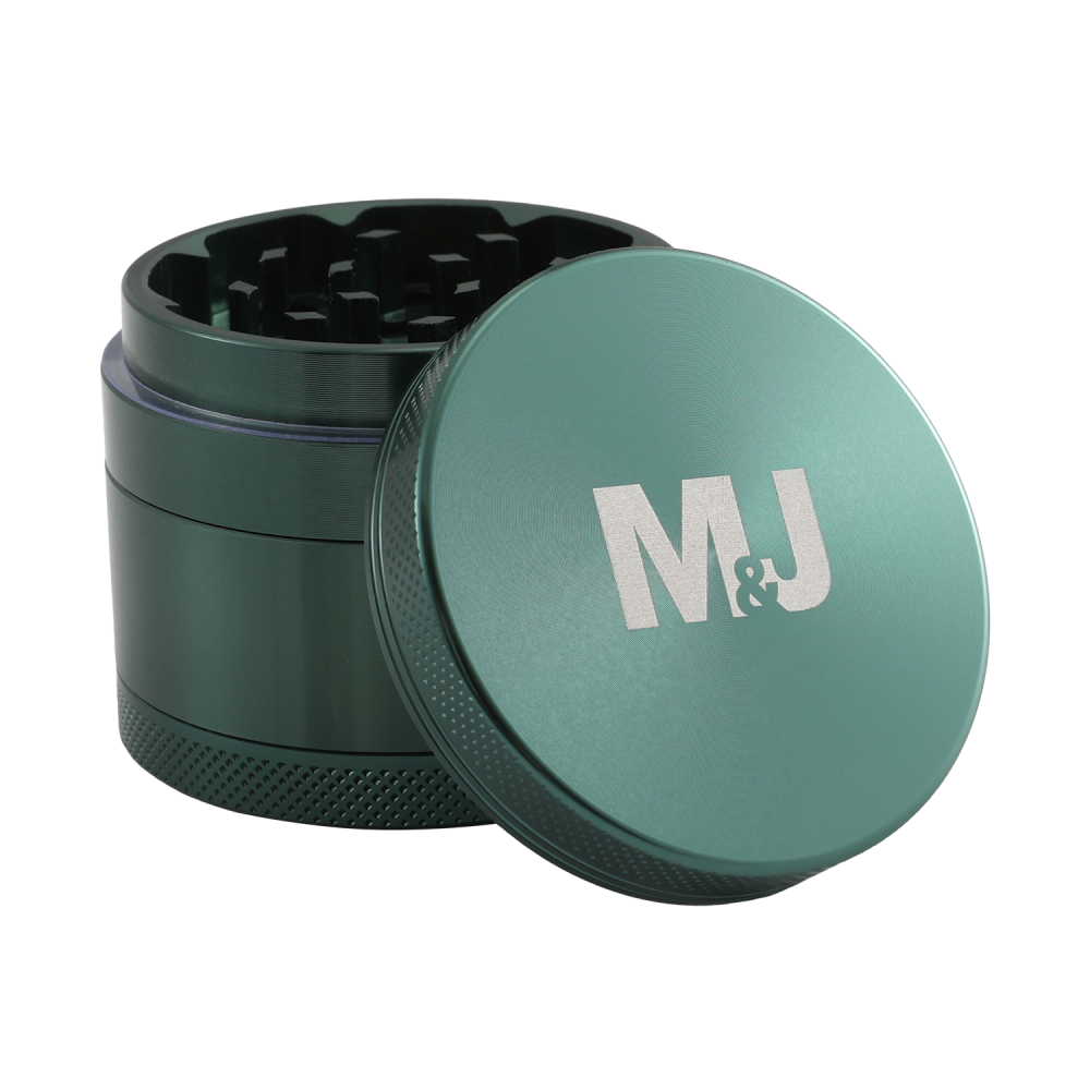Mari & Juan Aluminium Grinder Grün (ca. ⌀ 50x43mm / 4-teilig)  + 32 Blättchen mit Tips 