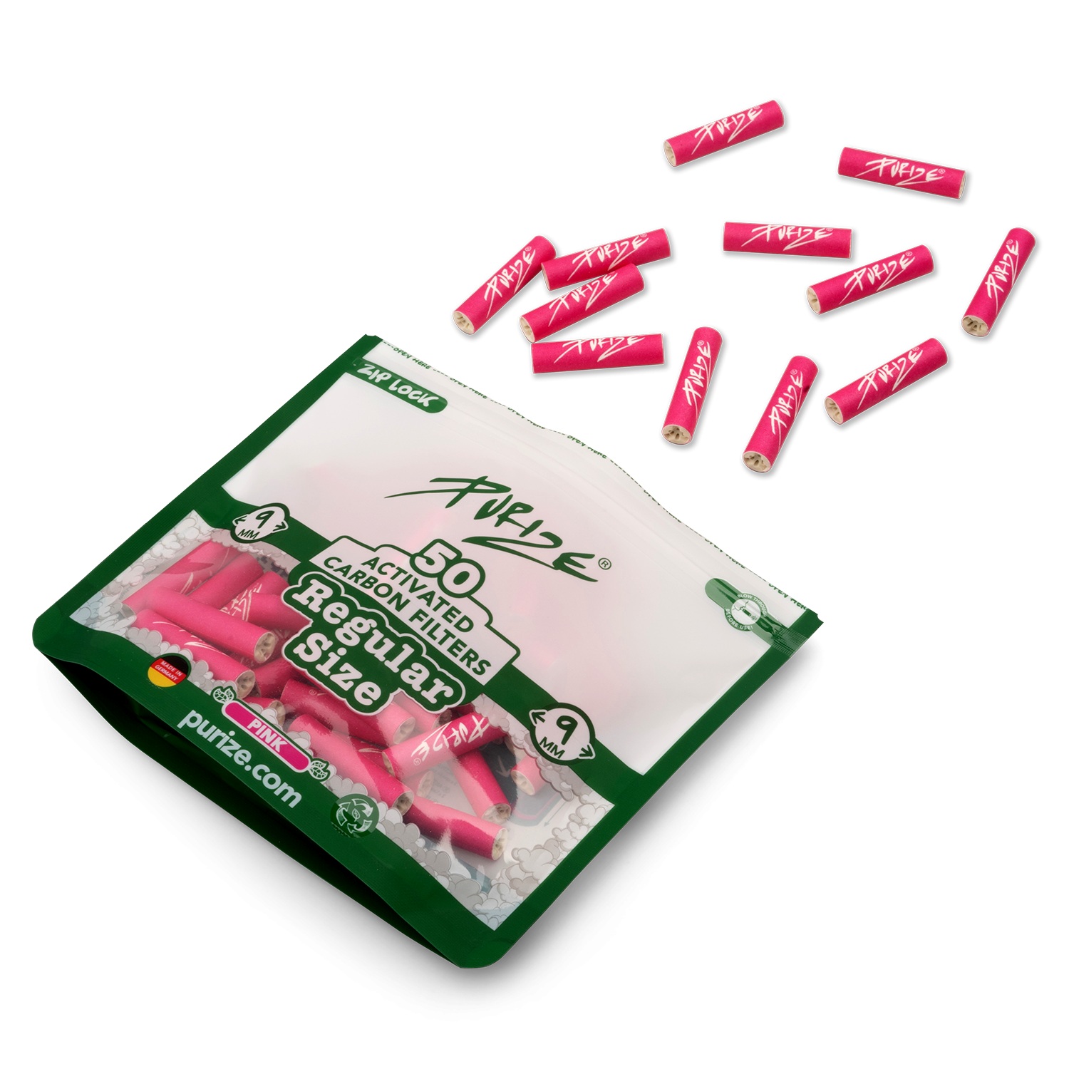 Purize Aktivkohlefilter Regular | Pink ø 9mm 50 Stück
