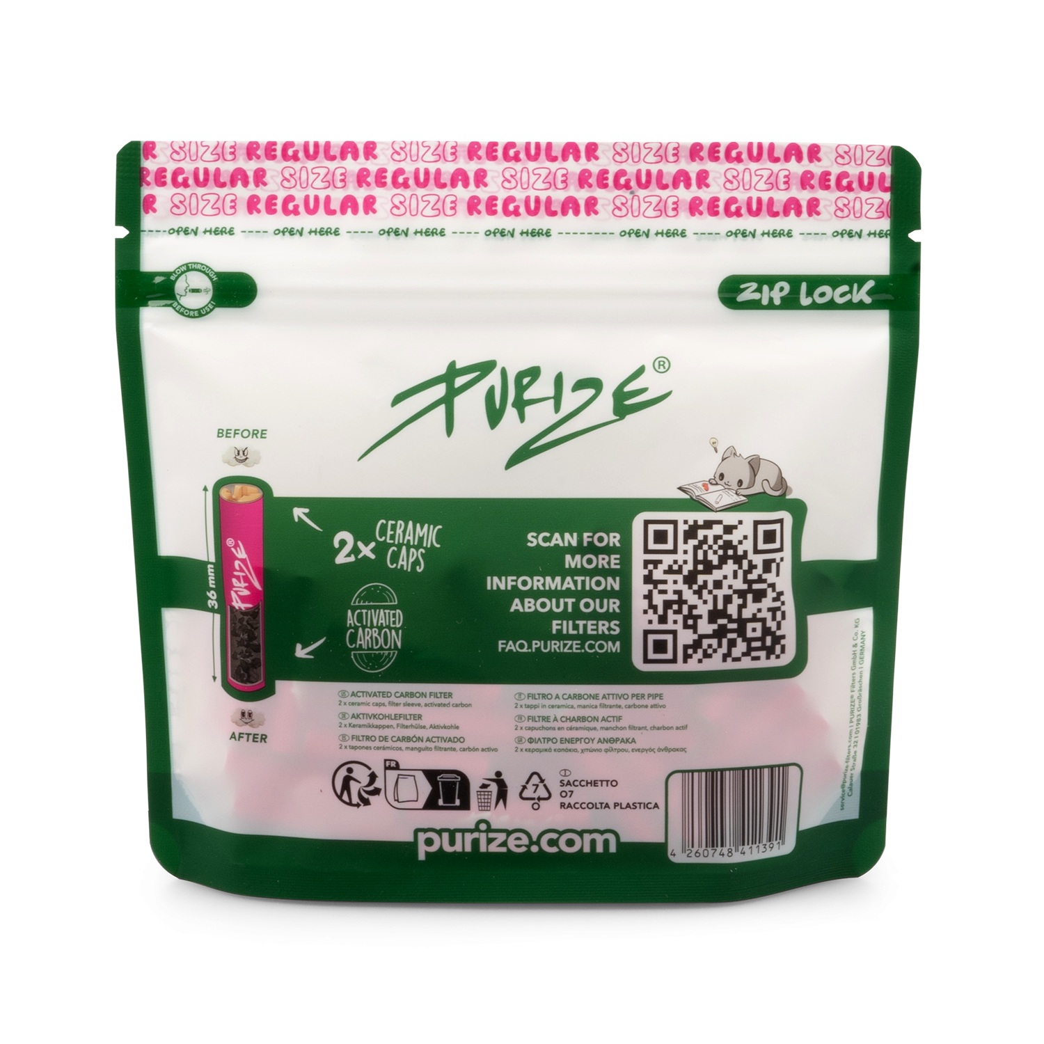 Purize Aktivkohlefilter Regular | Pink ø 9mm 50 Stück