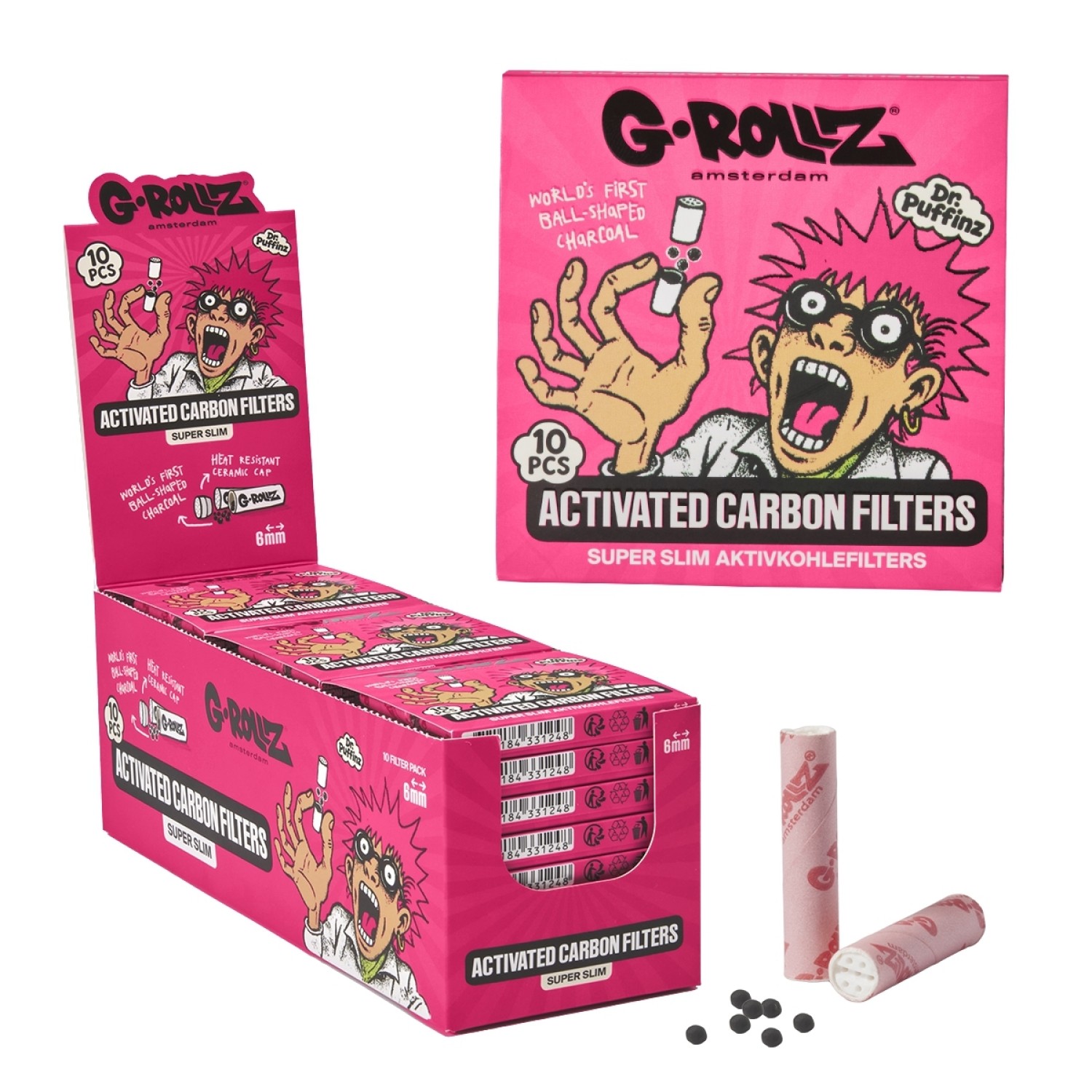 G-Rollz | Activated Carbon Filters - Ø6mm Pink - 10 Tips per Pack 