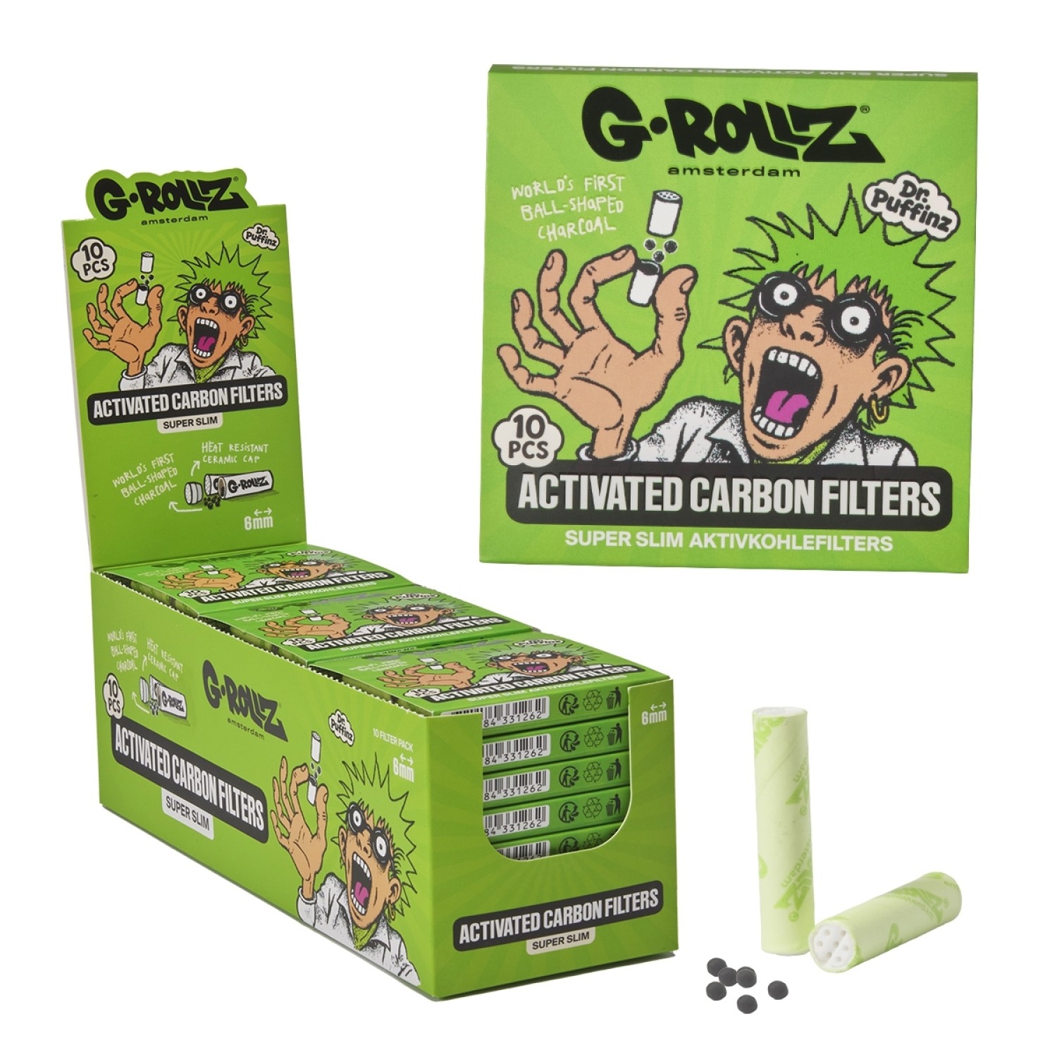 G-Rollz | Activated Carbon Filters - Ø6mm Grün - 10 Tips per Pack 