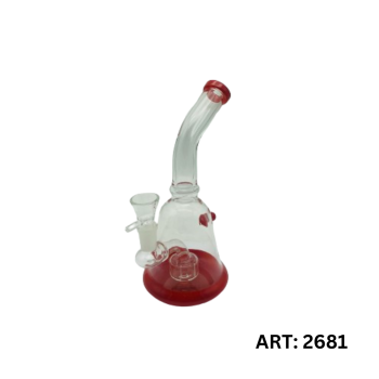 Gass.Bong gebogne Hoch-.22cm. mit Pelculater .boden+ mund Rot.14,5mm. Schliff.