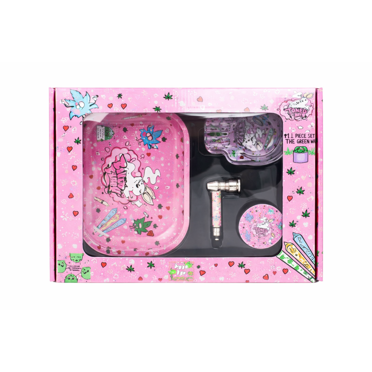 SET 'Baked Bun' - Metallpfeife 7cm + Grinder ø50mm + Rolling Tray + Glasaschenbecher