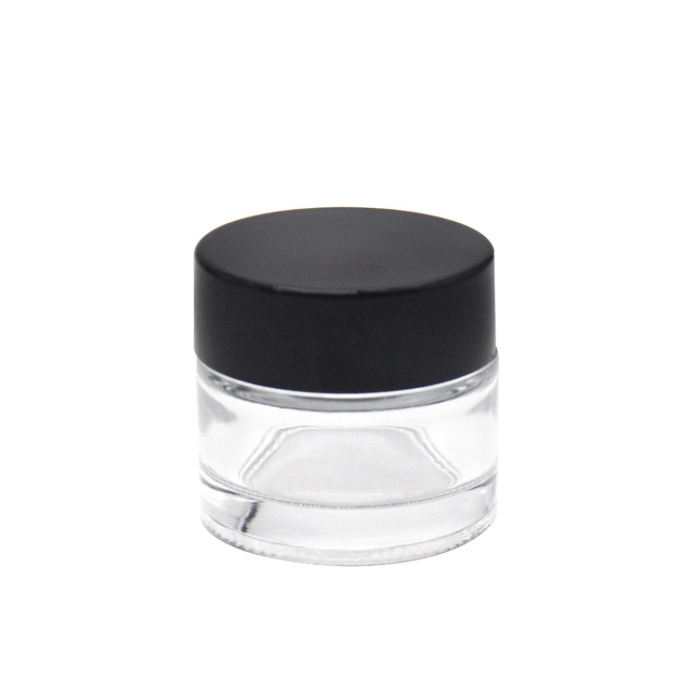 Glasbehälter mit deckel, Klare Glas & Schwarz Deckel | Medium, Größe: 33 × 35mm, Weight: 36g, Capacity: 15ml