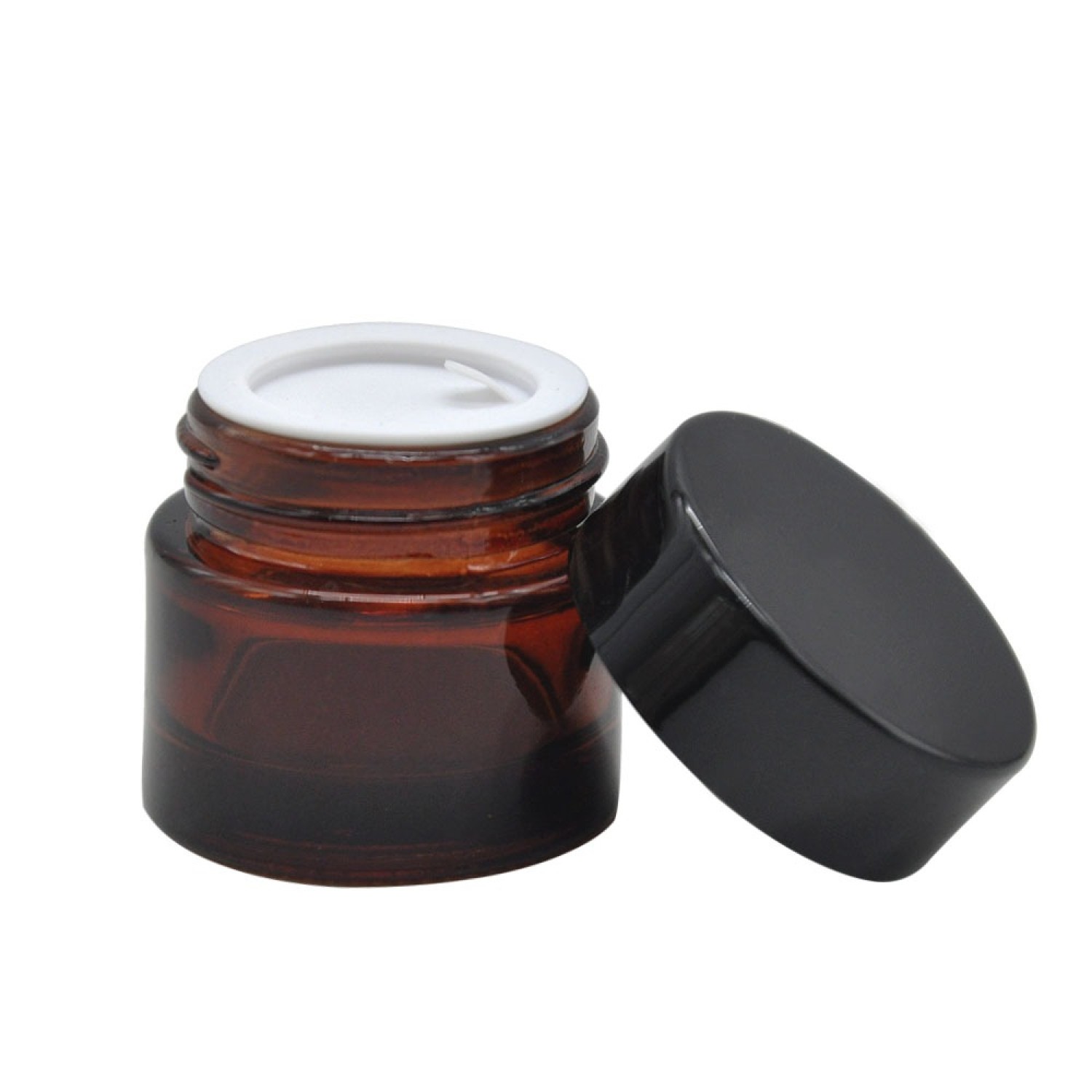 Glasbehälter mit deckel, Braun Glas & Schwarz Deckel | Medium, Größe: 33 × 35mm, Weight: 36g, Capacity: 15ml