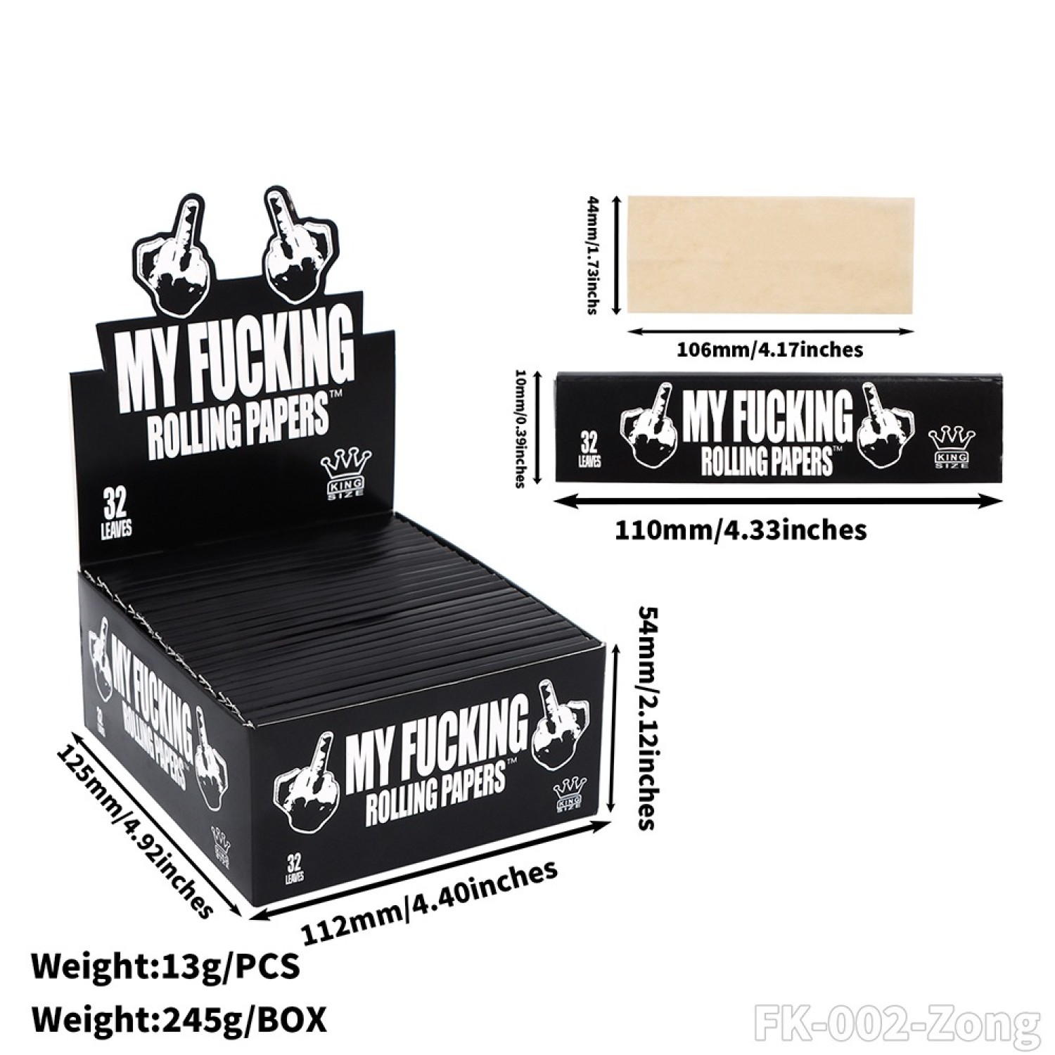 Rolling Paper King Size „My Fucking“, 110 mm, 25 Stück, 32 Blättchen/Packung