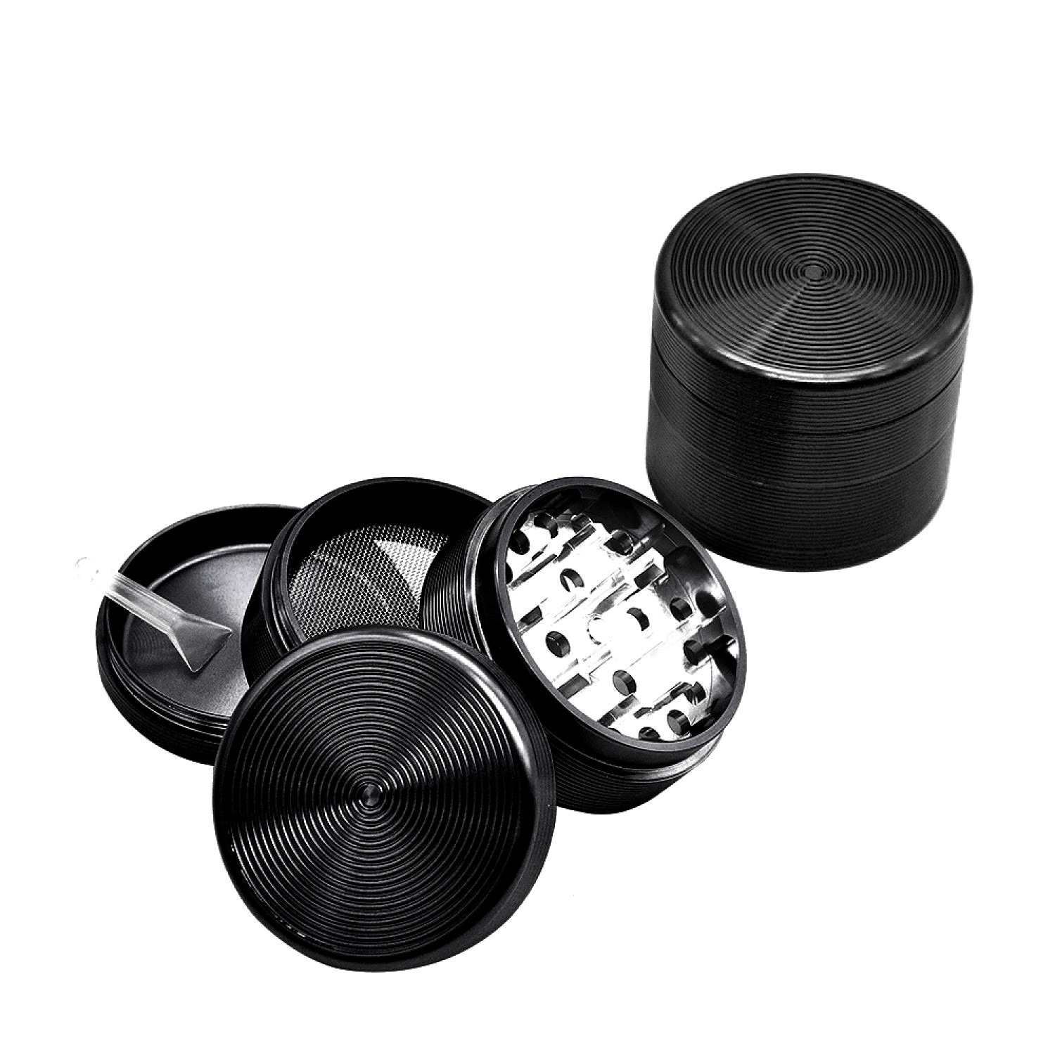 Aluminium Grinder, Schwarz (ca. ⌀ 50x42mm / 4-teilig)