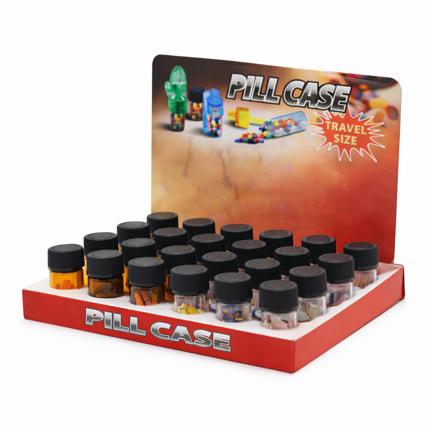 Vorratsflasche aus Glas, Deckel schwarz, Flasche transparent/braun, 27mm/1,06 Zoll, VE-24