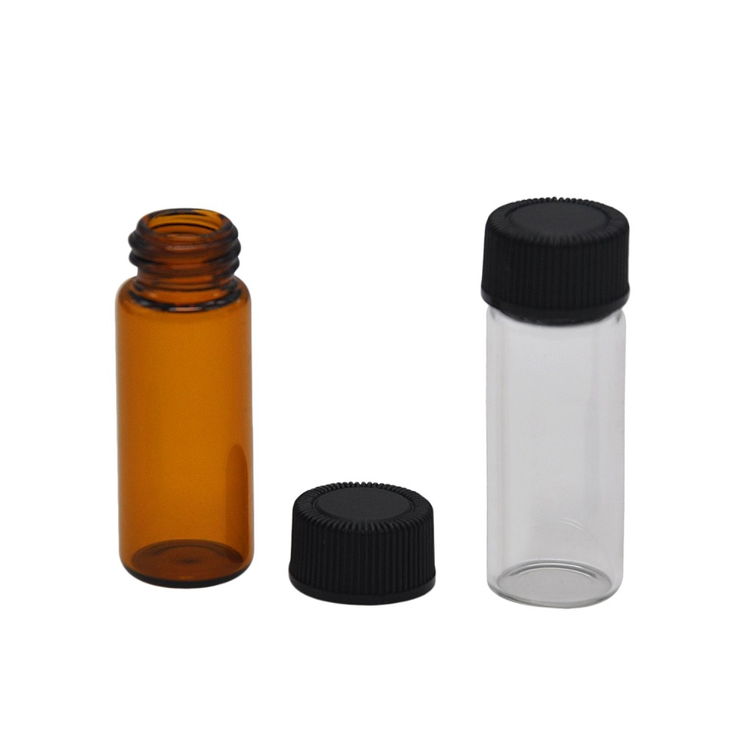 Vorratsflasche aus Glas, Deckel schwarz, Flasche transparent/braun, 42mm/1.65 Zoll, VE-24