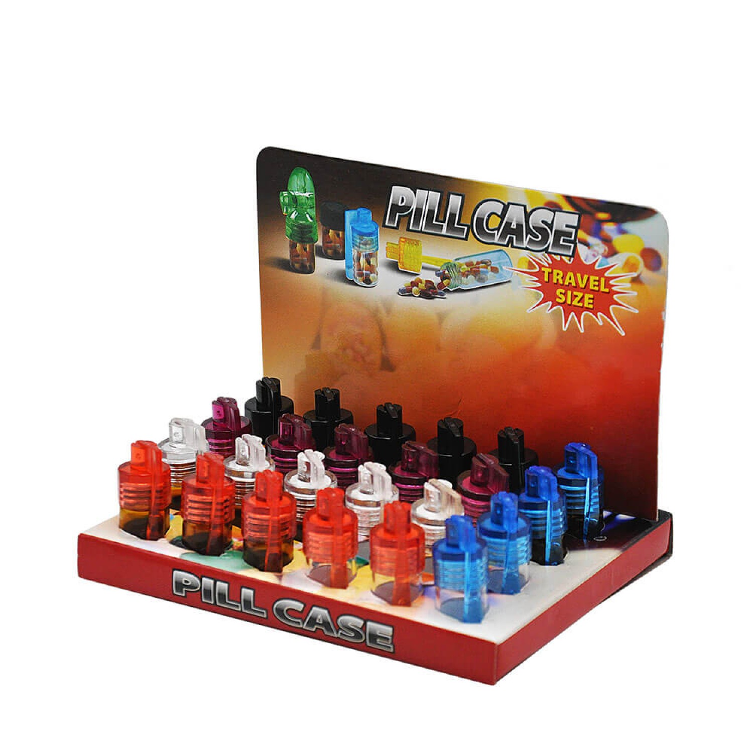 Vorratsflasche aus Glas, plastik deckel mit Löffel in verschiedenen Farben, Flasche transparent/braun, 31 mm, VE-24