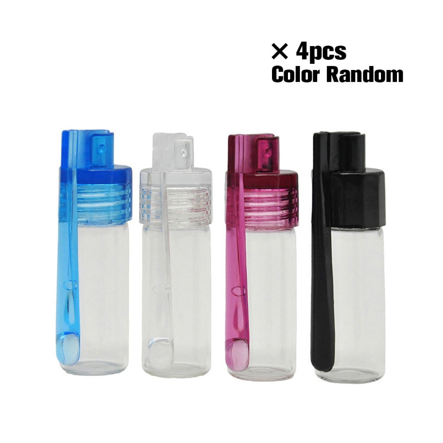 Vorratsflasche aus Glas, plastik deckel mit Löffel in verschiedenen Farben, Flasche transparent/braun, 43 mm, VE-24