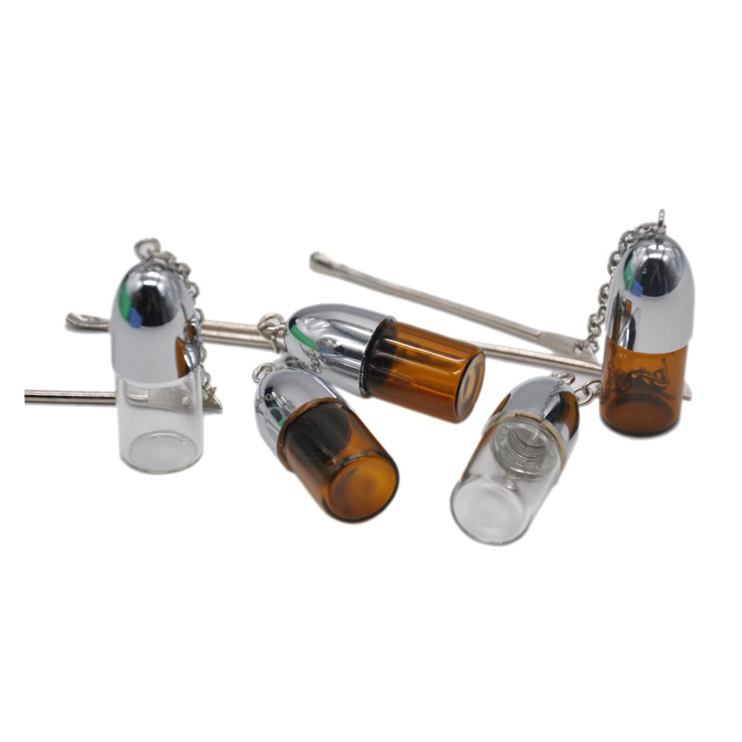 Vorratsflasche aus Glas, deckel mit Löffel, Flasche transparent/braun, 36mm, VE-24