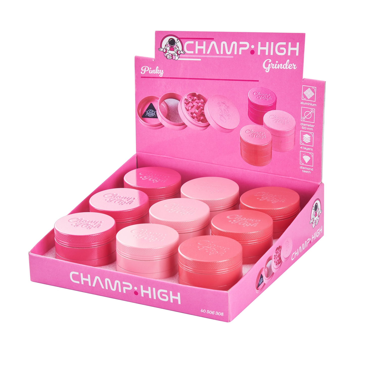 Metall-Grinder "Pinky" (ca. ⌀ 50x45mm / 4-teilig) 9er-Pack