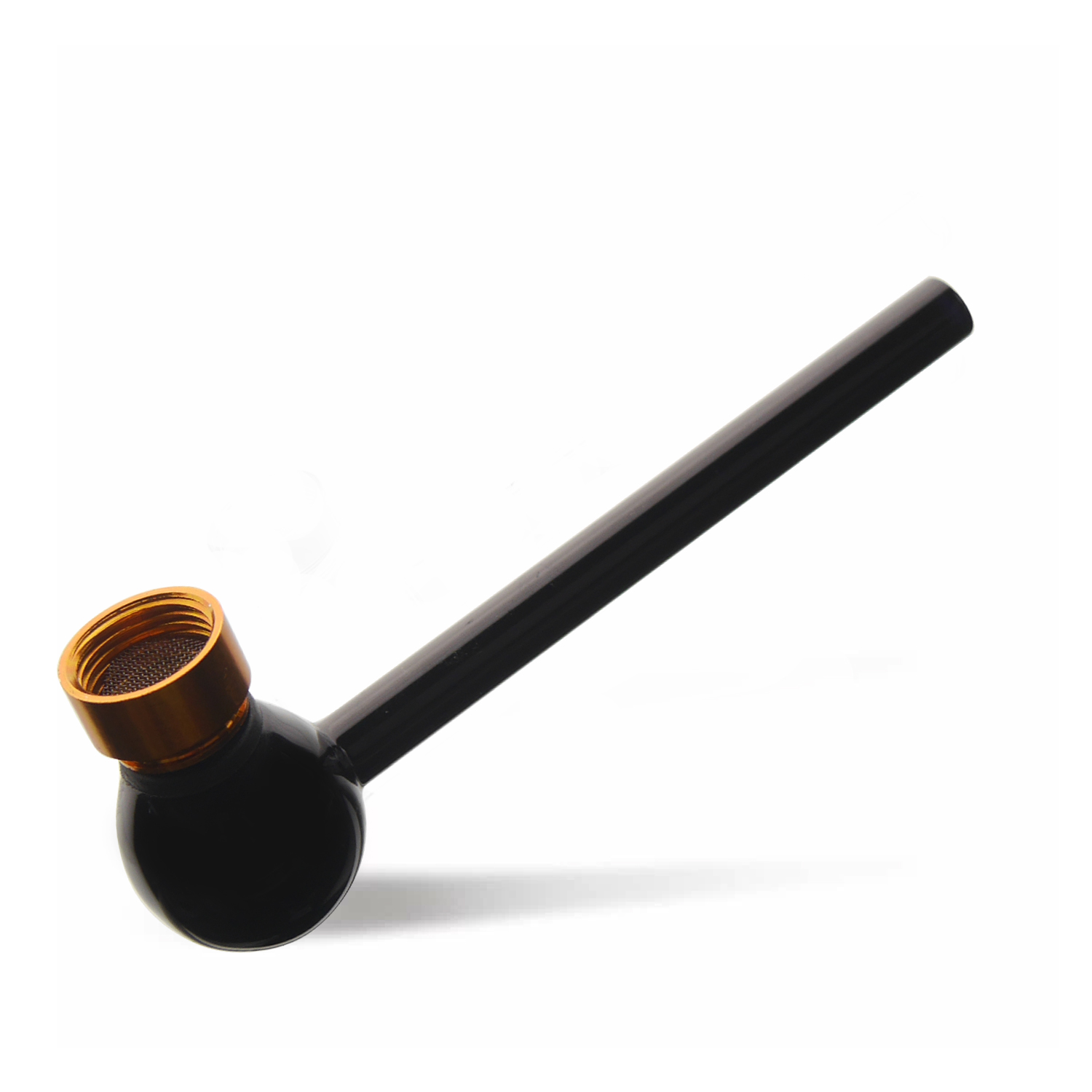 Glaspfeife Schwarz mit goldne Köpf ca.14cm