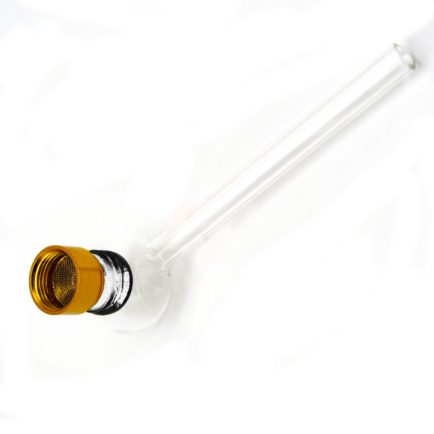 Glaspfeife transparent mit golden Kopf ca. 14cm.