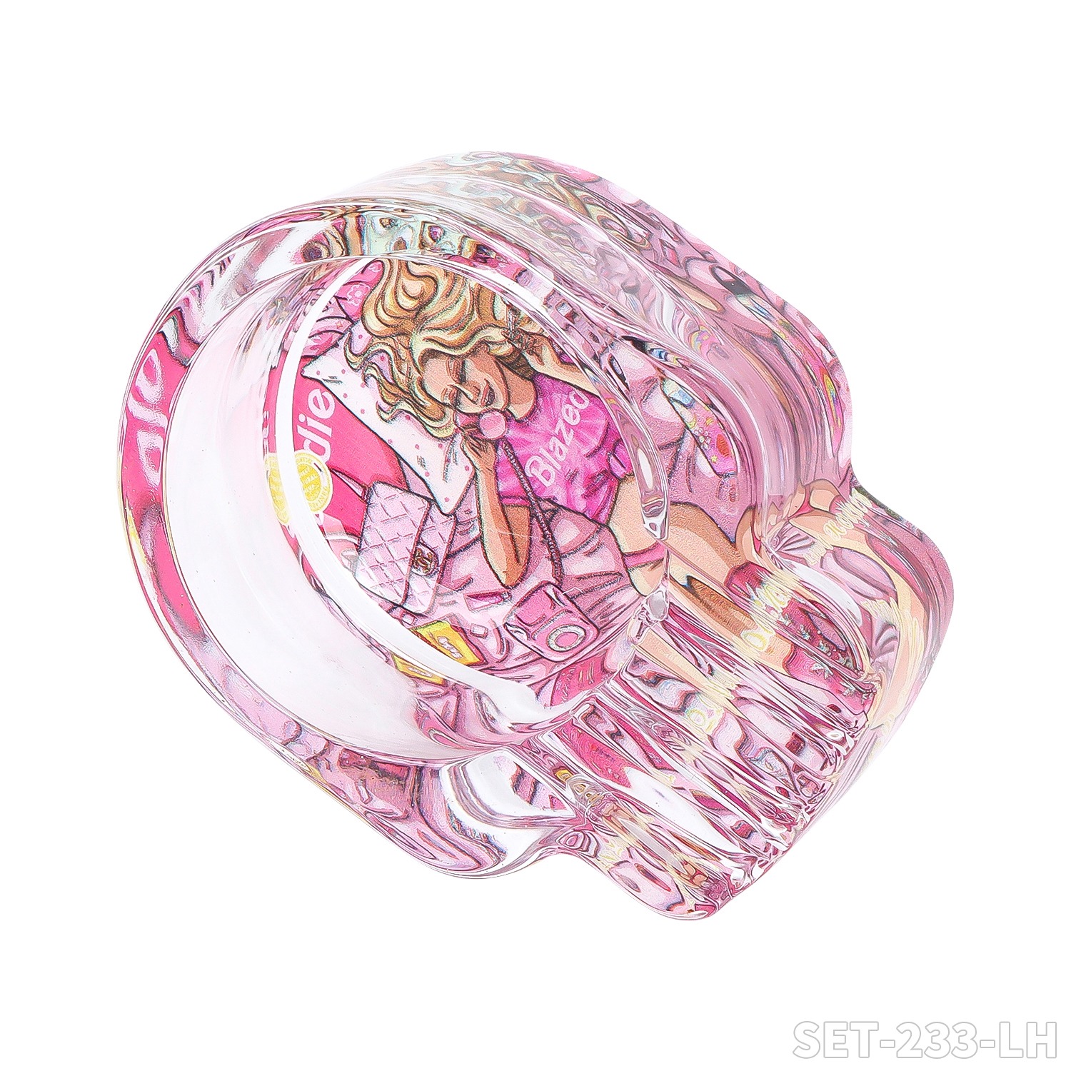 SET 'Lady Hornet' - Metall-Glas Pfeife 7cm + Grinder ø50mm + Rolling Tray + Glas Aschenbecher
