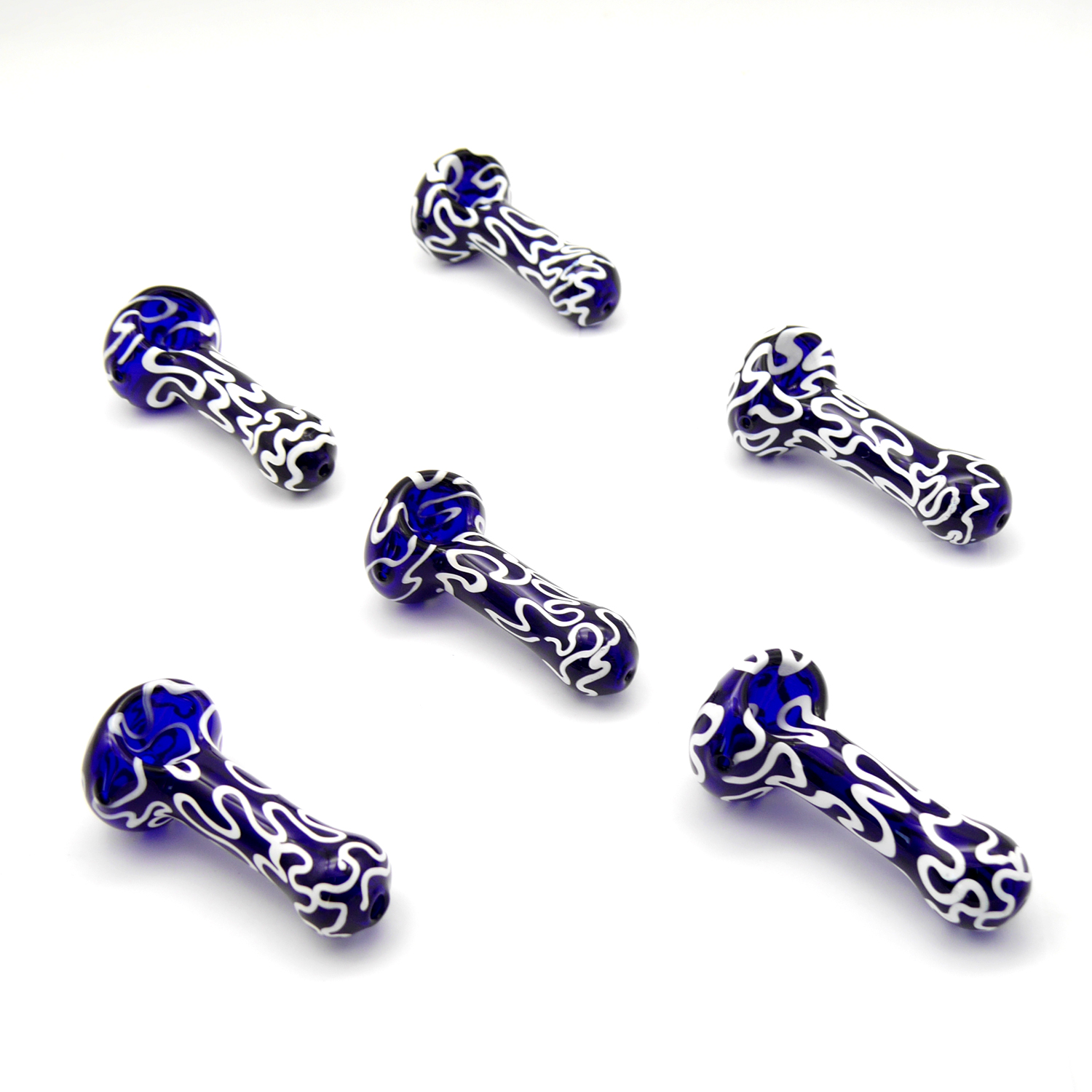 Glaspfeife 10 cm. blau/weiß. 6er Pack 