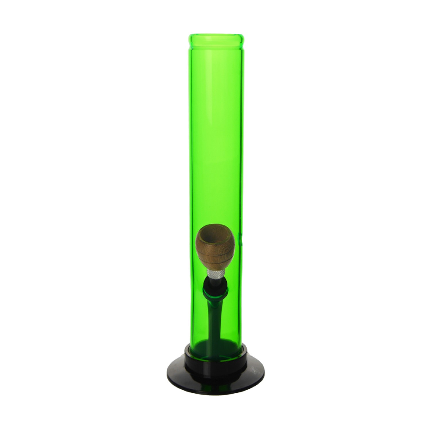 Acryl-Bong mit Holzkopf, Grüne Farbe, ca. Ø 40 mm, 26 cm hoch