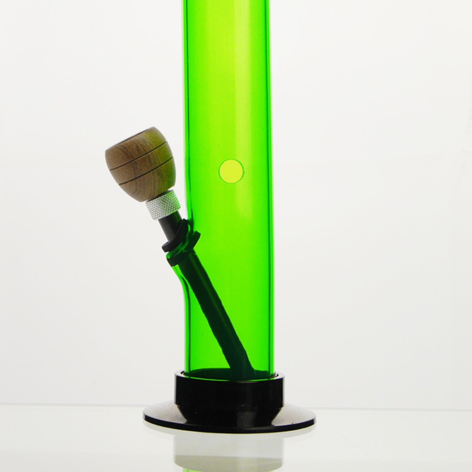 Acryl-Bong mit Holzkopf, Grüne Farbe, ca. Ø 40 mm, 26 cm hoch